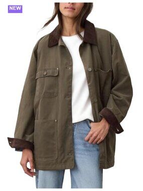 Oversized Vintage Utility Barn Jacket Corduroy Collar Cotton